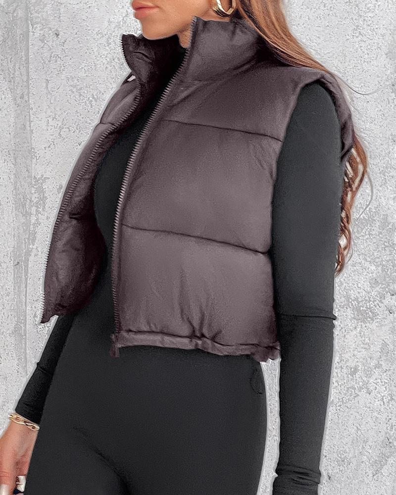 Plain Zip Up Quilted Gilet Puffer Jacket