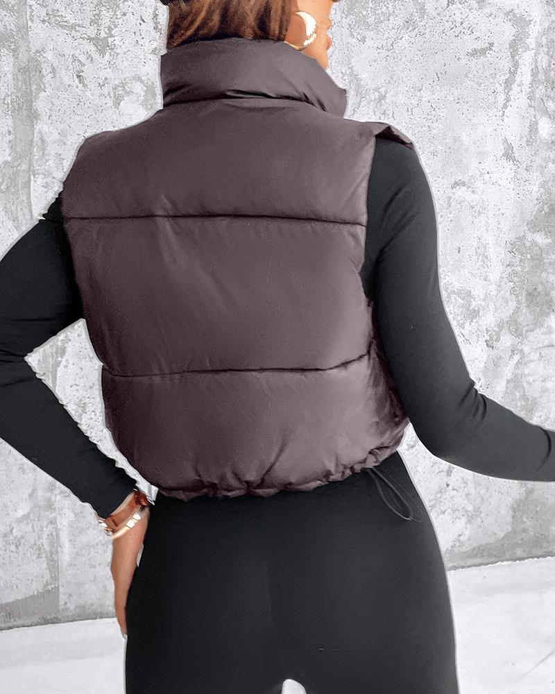 Plain Zip Up Quilted Gilet Puffer Jacket