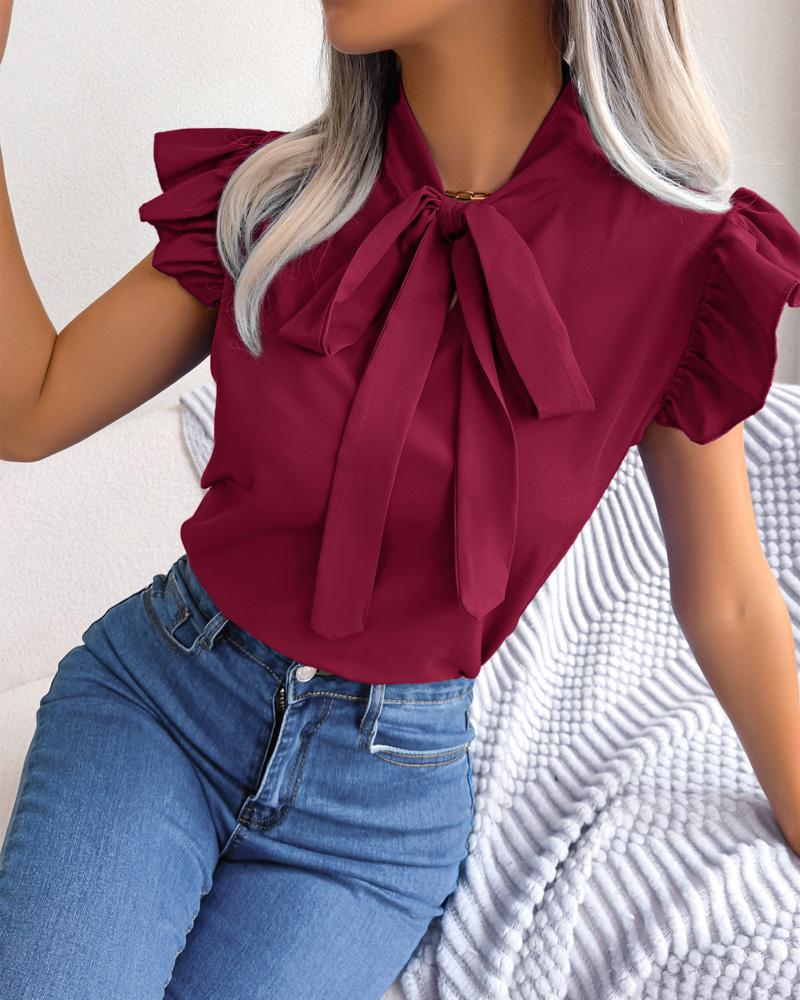 Tie Neck Puff Sleeve Top