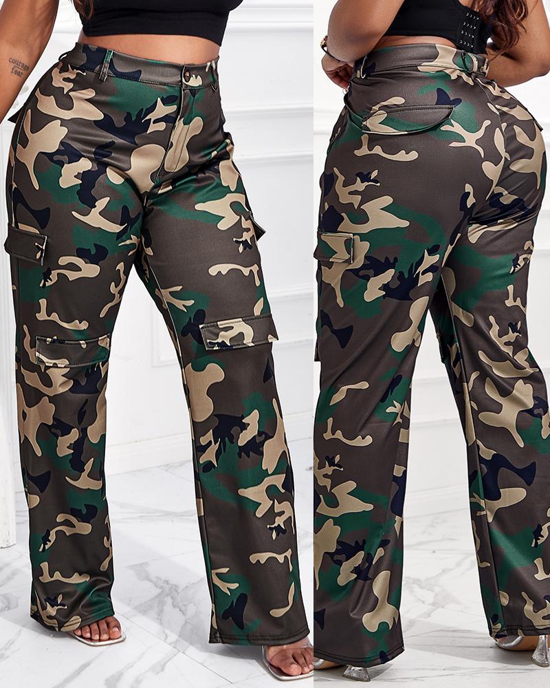 Plus Size Camouflage Print Pocket Design Cargo Pants