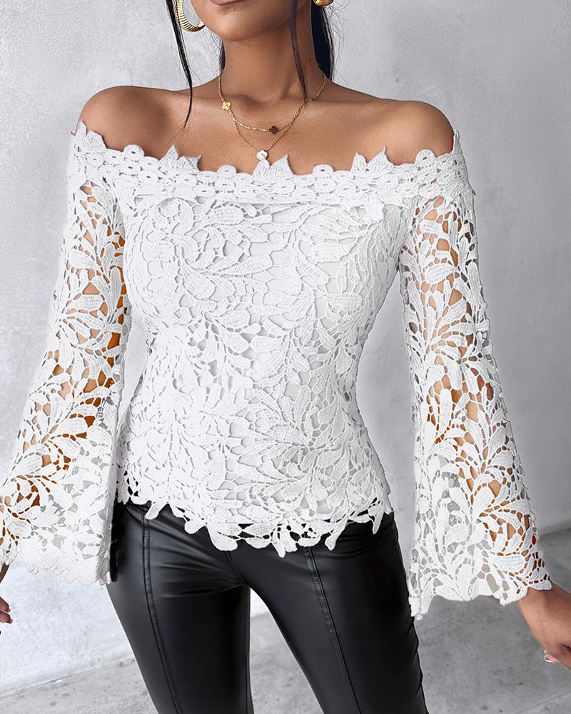 Off Shoulder Long Sleeve Lace Top