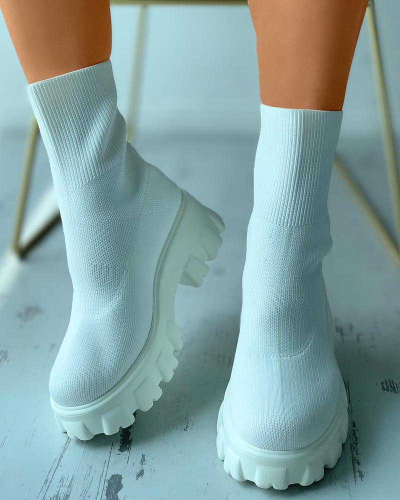 Wide Fit High Top Flatform Sock Sneakers