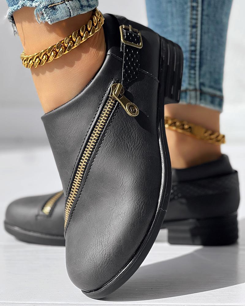 Zipper Design Chunky Heel Ankle Boots