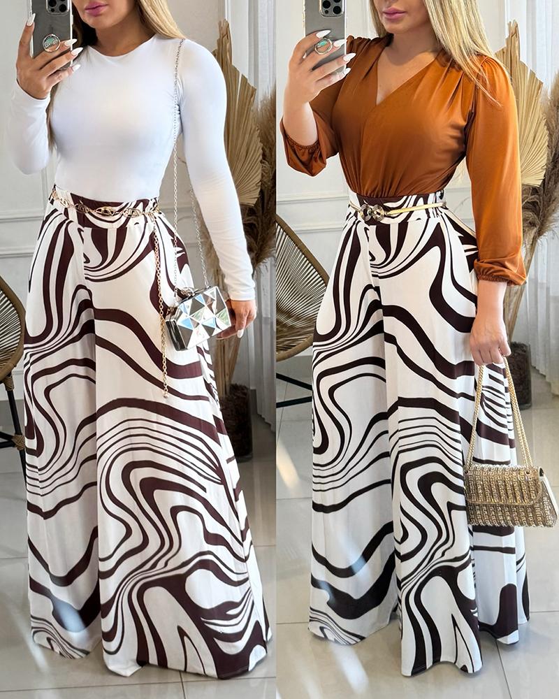 Abstract Print High Waist Wide Leg Pants