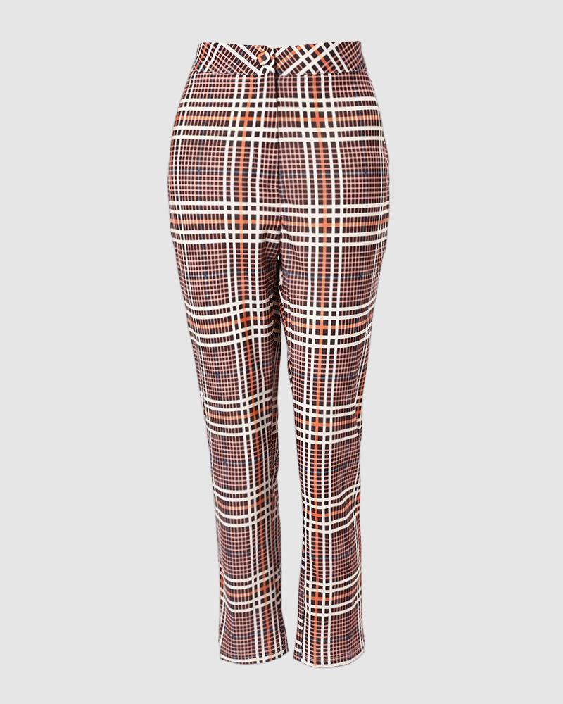 Plaid Print Casual Work Pants