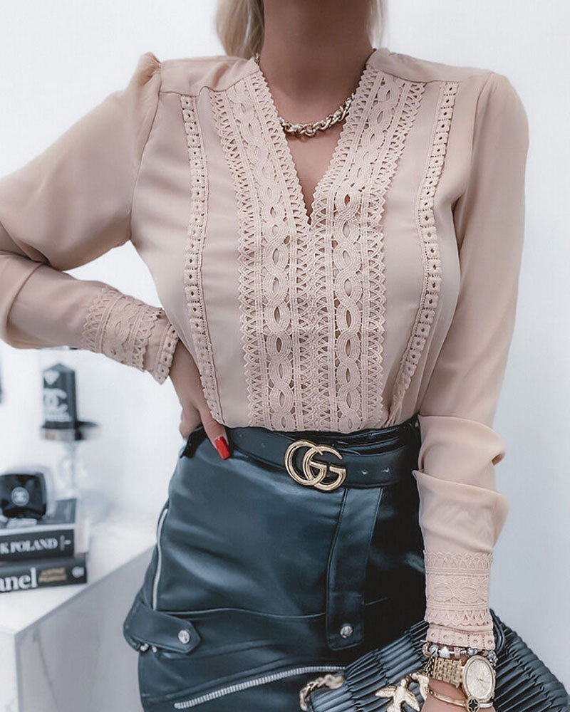 Contrast Lace Long Sleeve Top