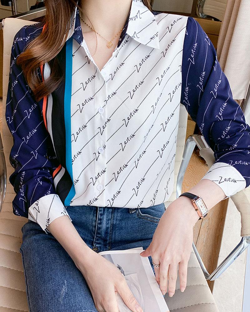 Letter Print Long Sleeve Button Up Shirt