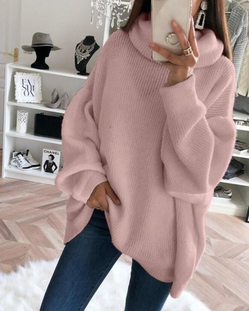 High Neck Long Sleeve Knit Sweater