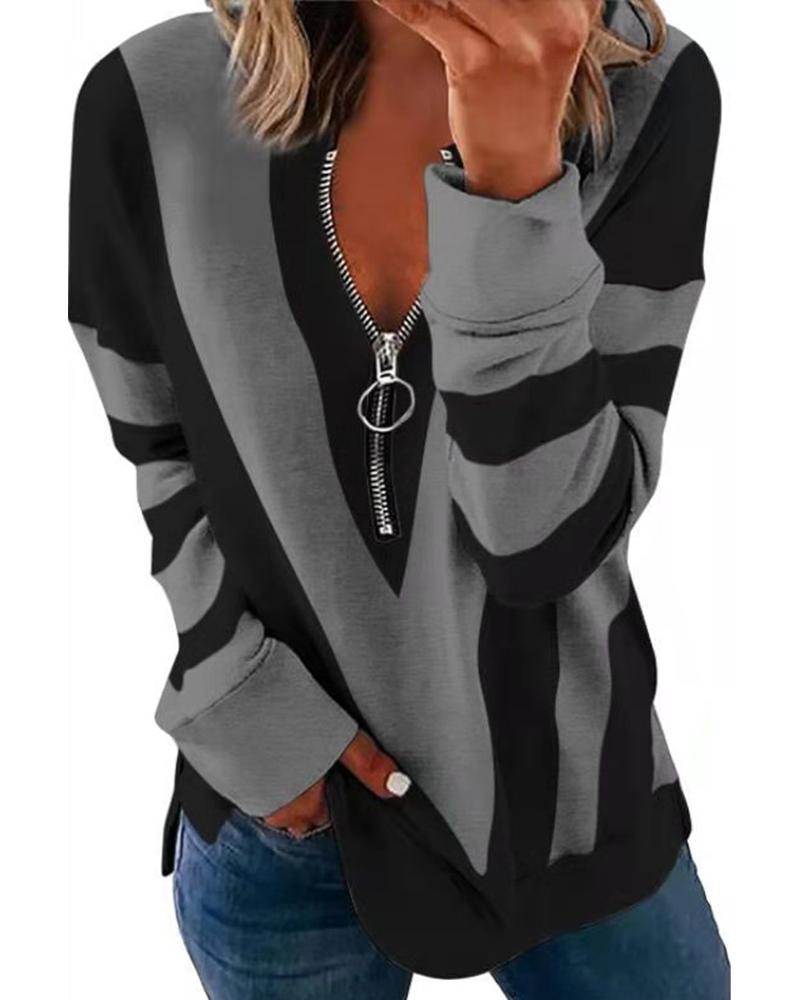 Colorblock Zipper Design Long Sleeve Sweatshirt