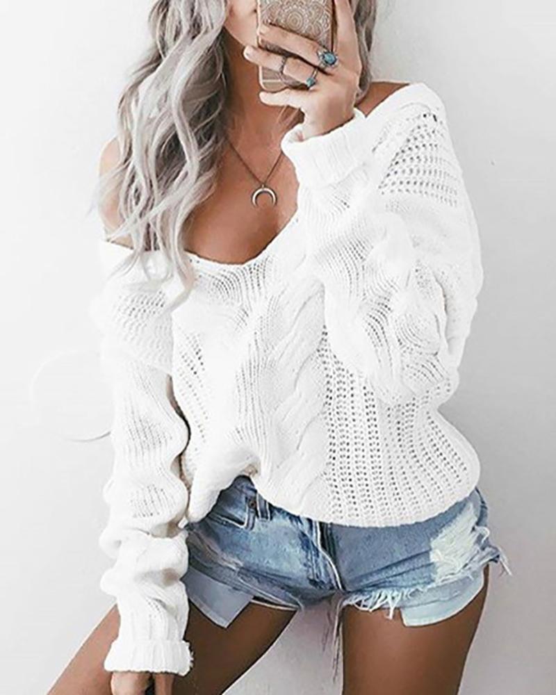 Long Sleeve Hollow Out Knit Sweater