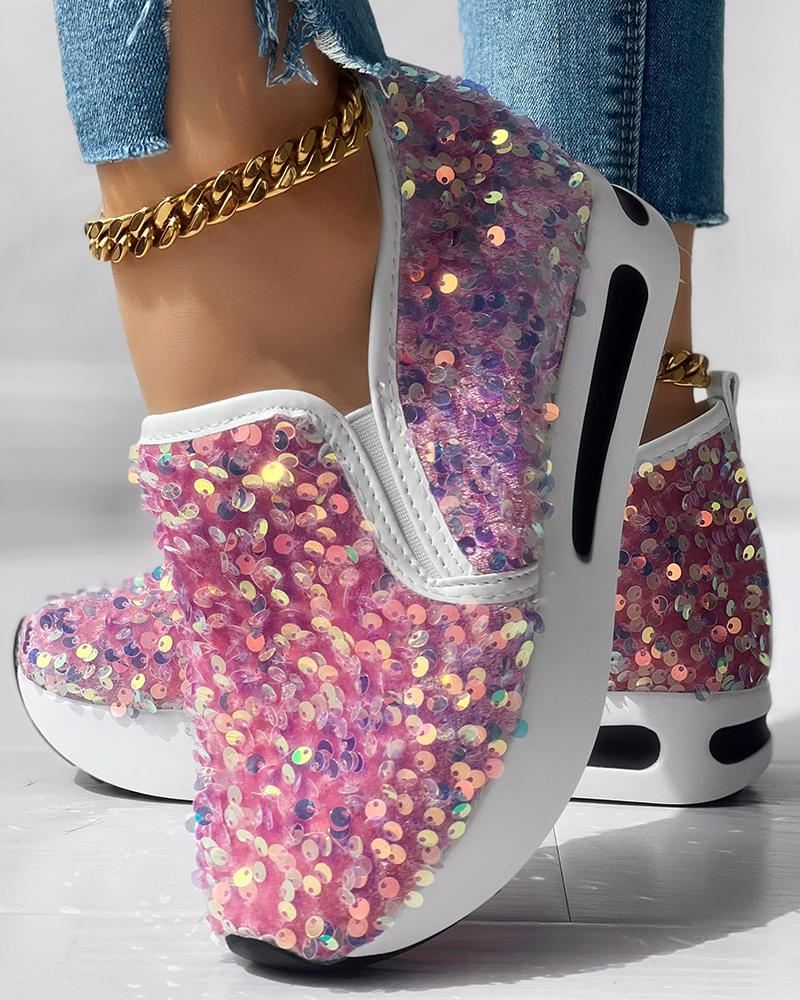 Allover Sequin Platform Slip On Muffin Sneakers