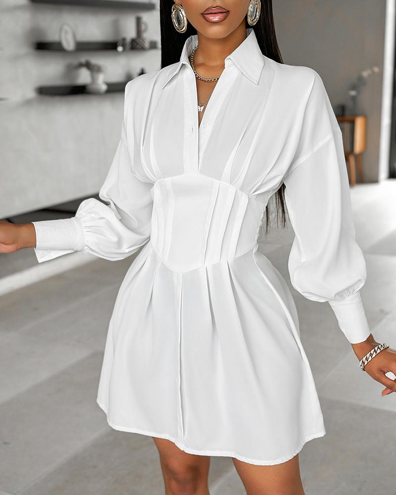 Turn down Collar Ruched Shirt Dress