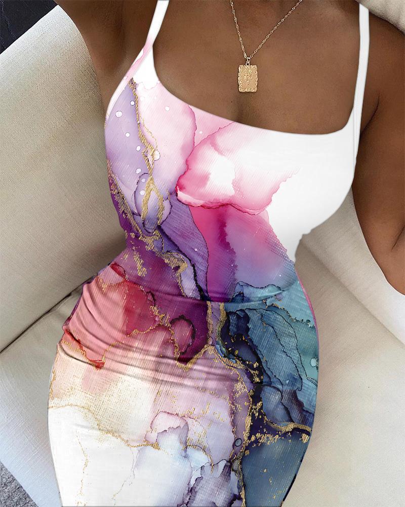 Marble Print Ombre Bodycon Cami Dress