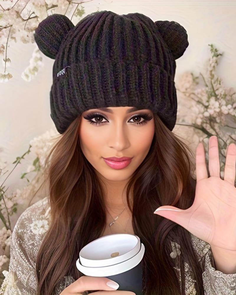 Cuffed Knit Winter Warm Beanie Hat With Bear Ears