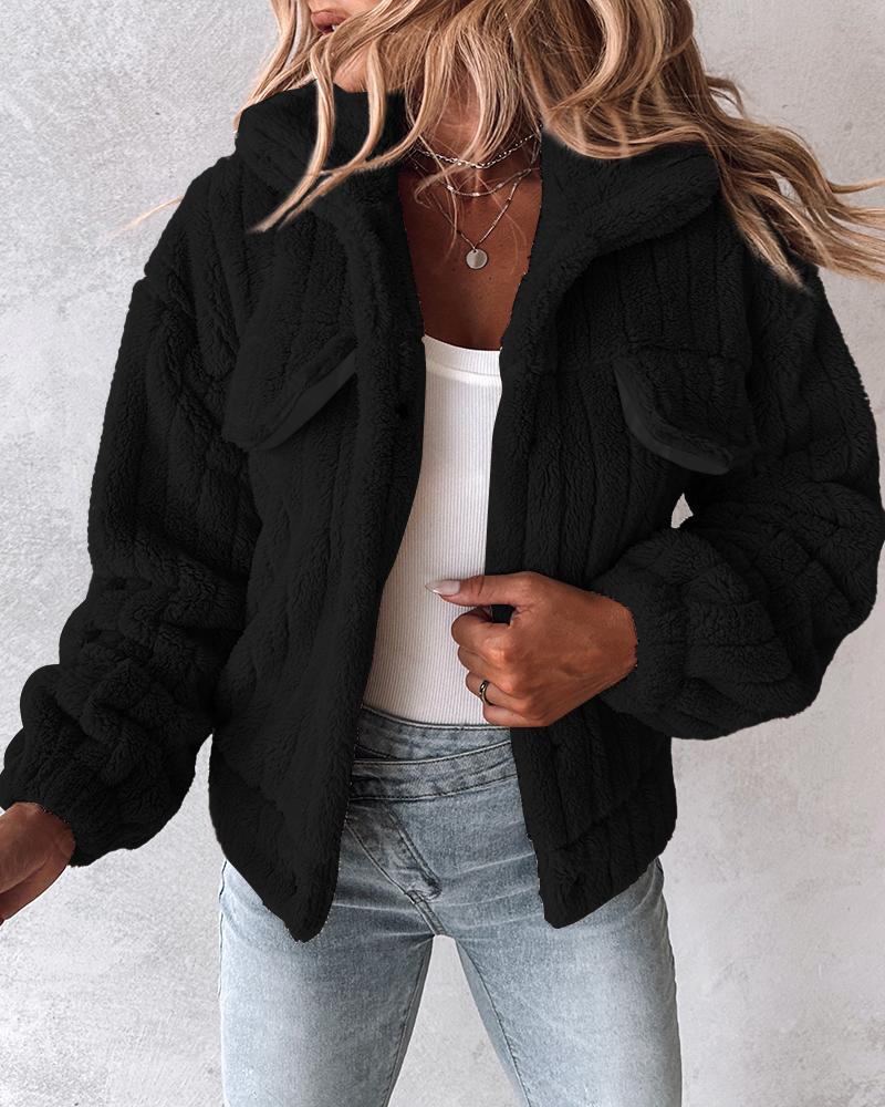 Turn down Collar Buttoned Teddy Jacket