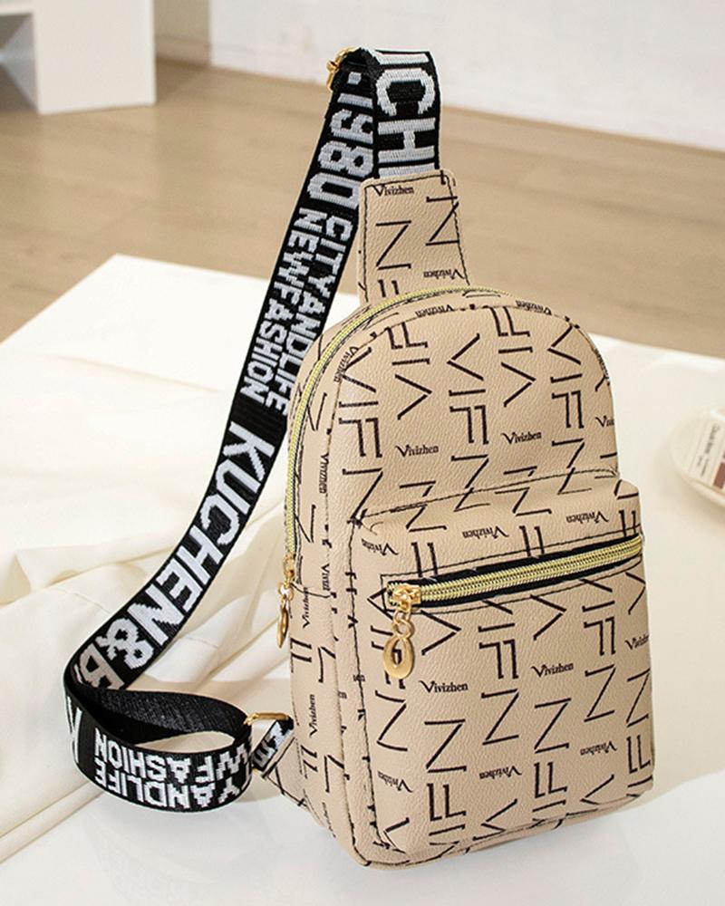 Letter Pattern Zipper Design Crossbody Shoulder Bag