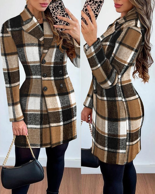 Plaid Pattern Double Breasted Coat