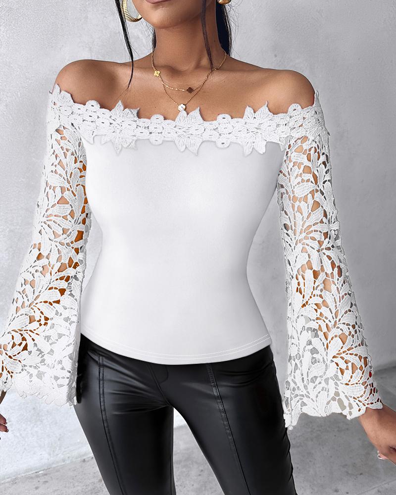 Off Shoulder Hollow Out Lace Patch Top