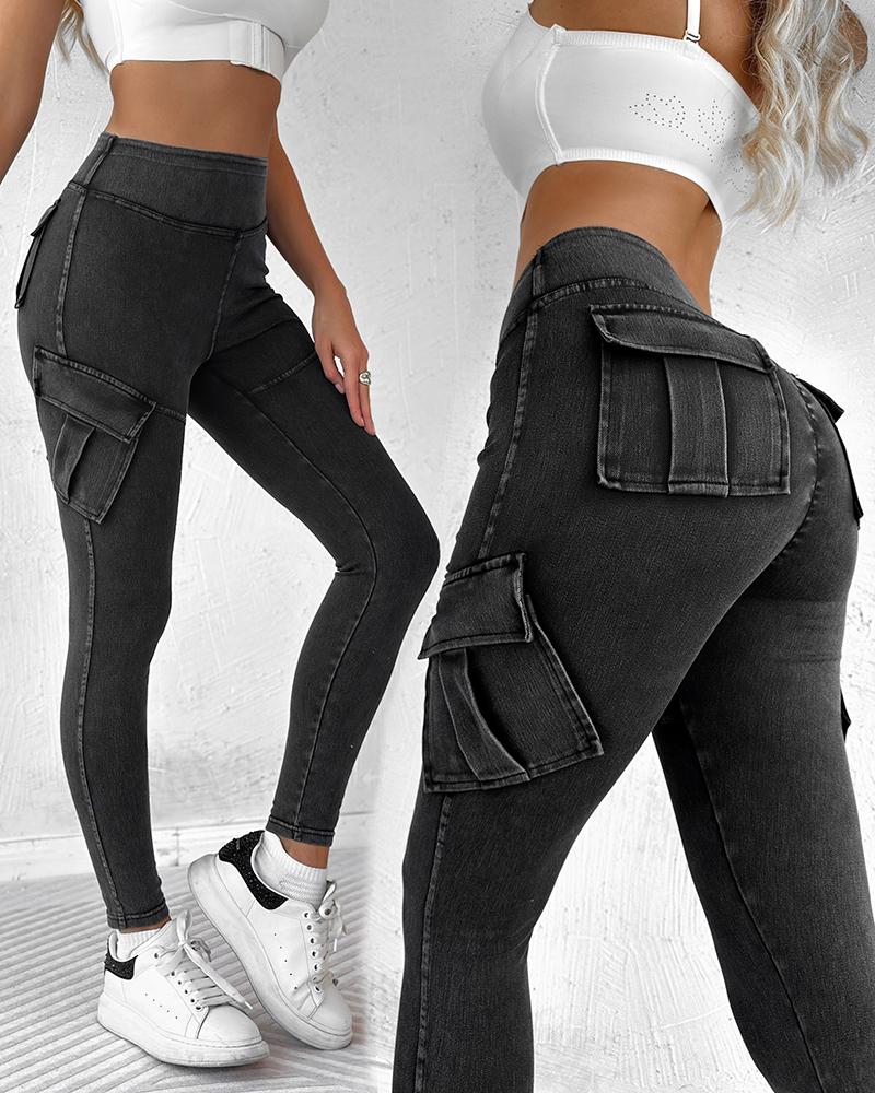 Pocket Design Ruched High Waist Sports Leggings