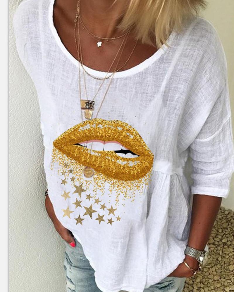 Lip Star Print Half Sleeve T shirt