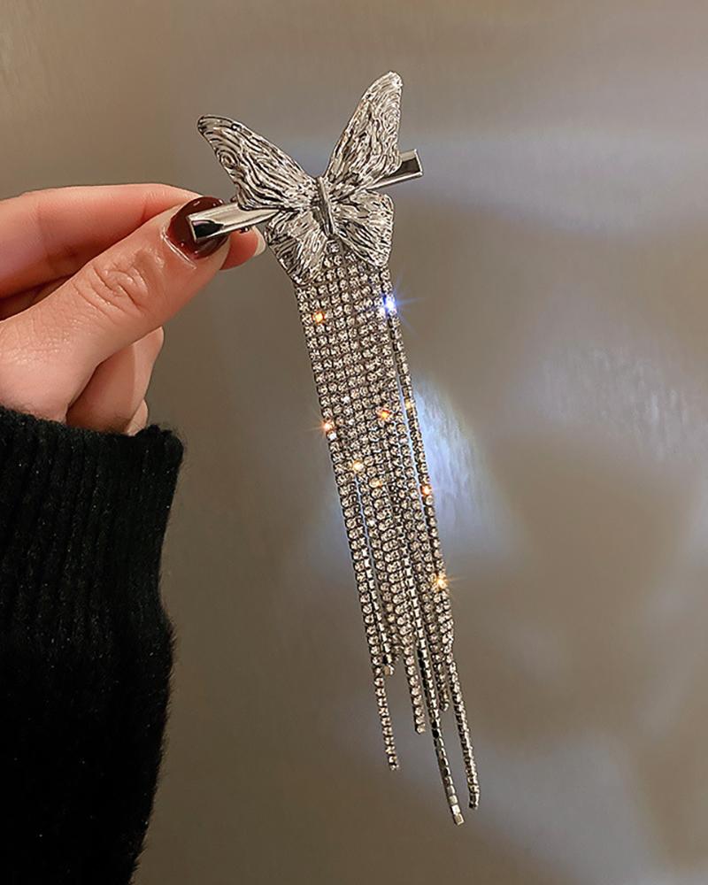 Butterfly Rhinestone Tassel Design Hair Clip