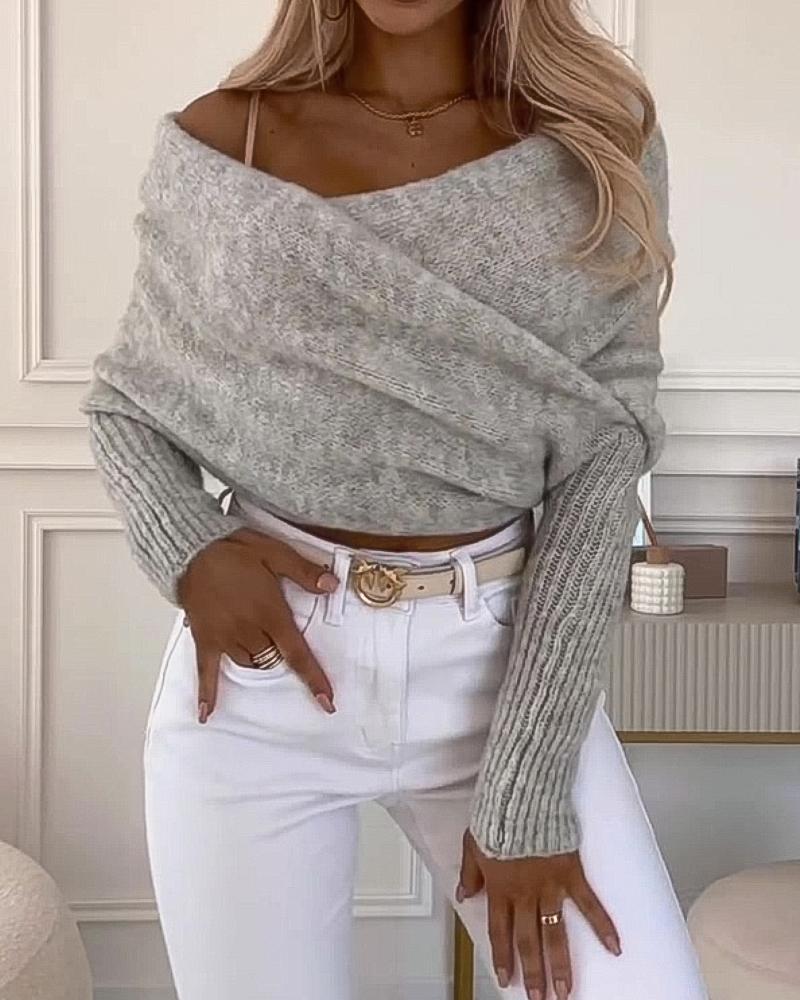 Off Shoulder Crisscross Wrap Knit Sweater