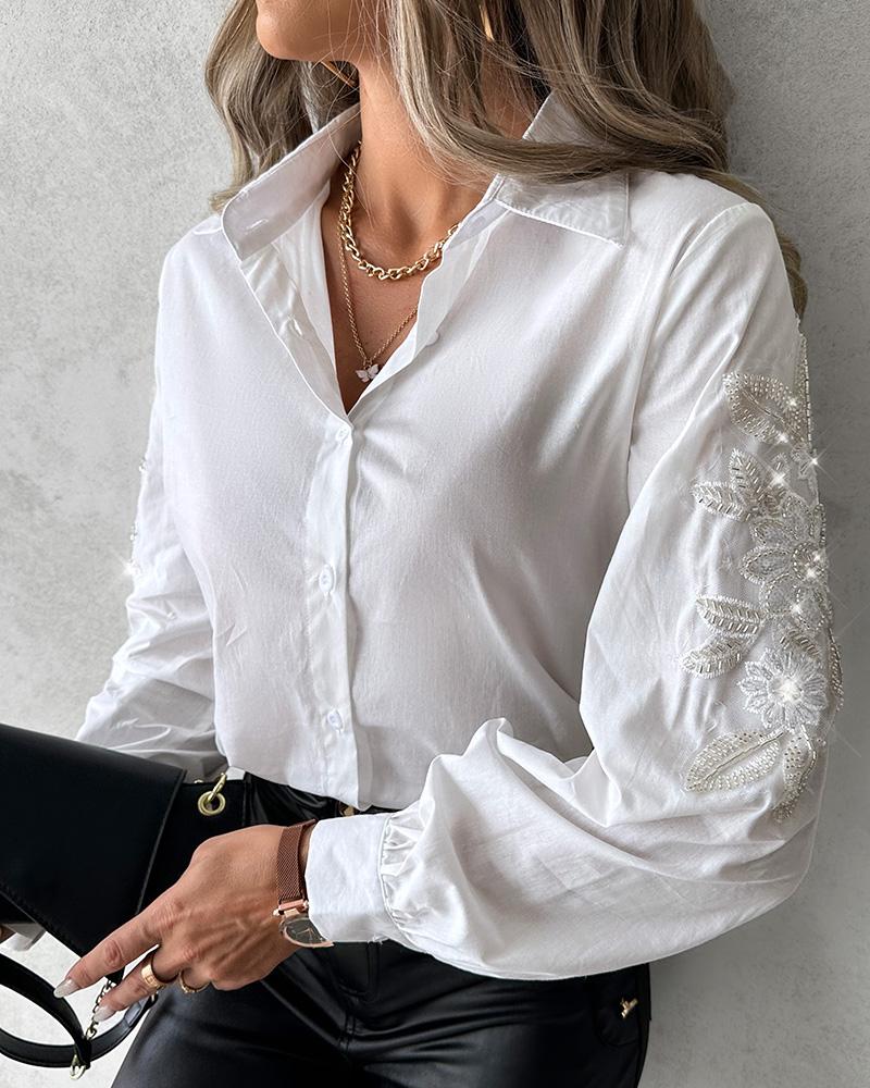 Floral Sequin Embroidery Buttoned Top