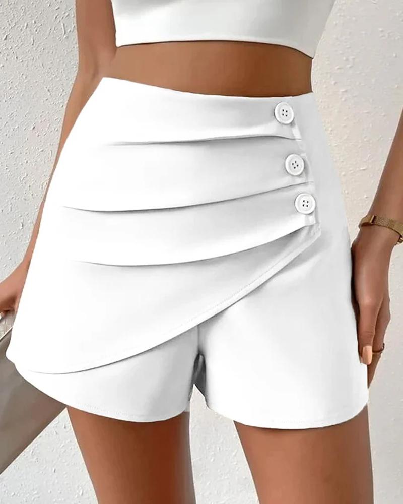 High Waist Side Button Ruched Shorts