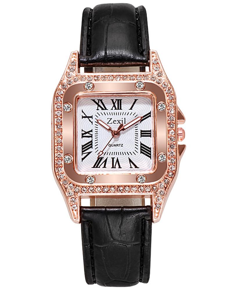 Rhinestone Decor Square Quartz Watch