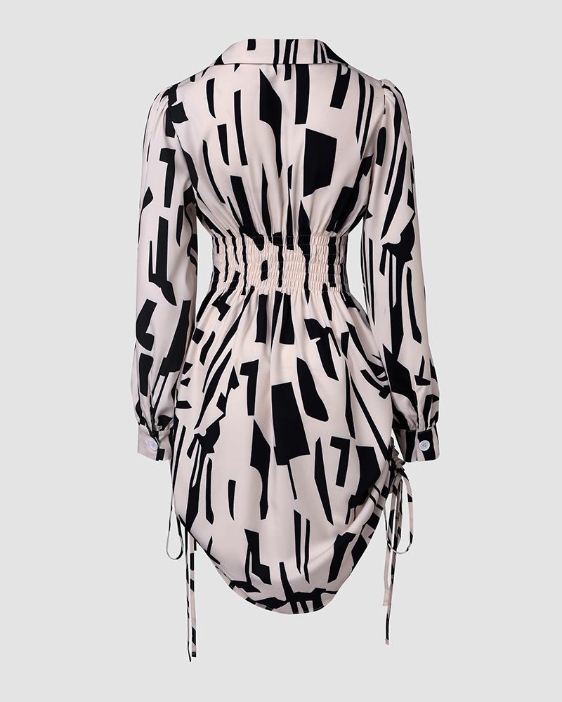 All Over Print Side Drawstring Twisted Shirt Dress