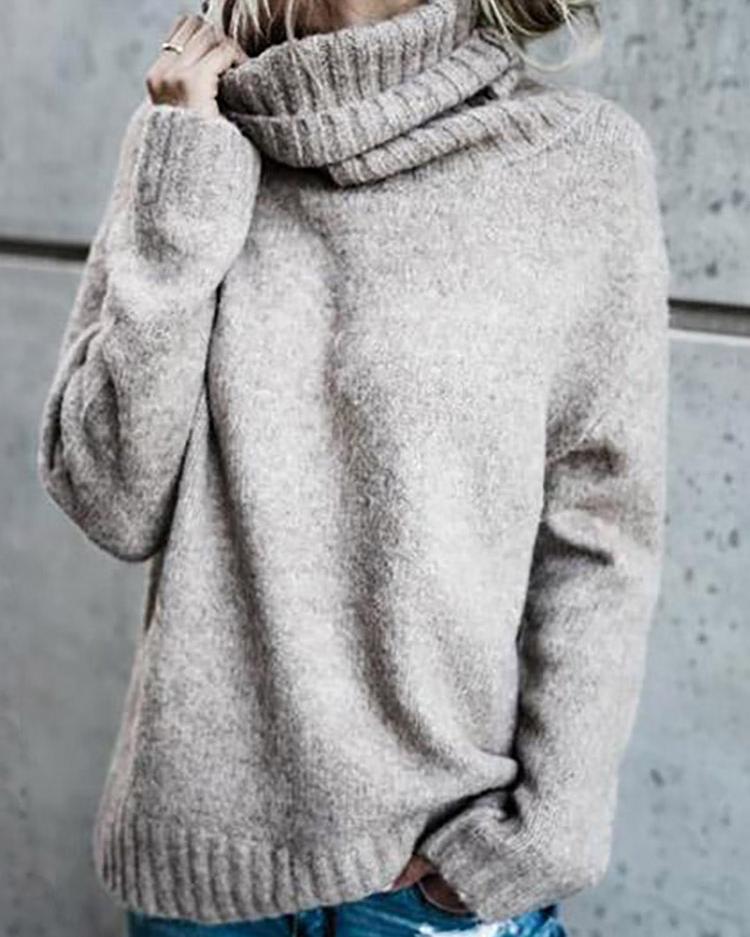 Solid Roll Neck Pullover Sweater