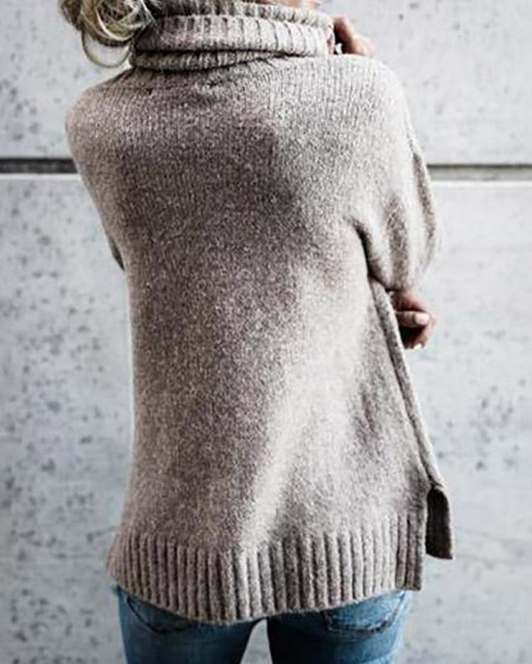 Solid Roll Neck Pullover Sweater