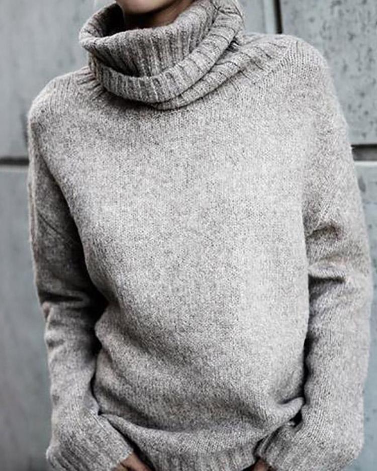 Solid Roll Neck Pullover Sweater