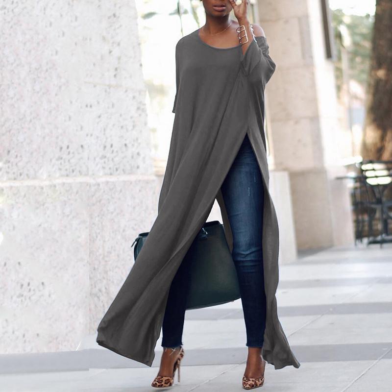 Stylish Solid High Slit Casual Blouse