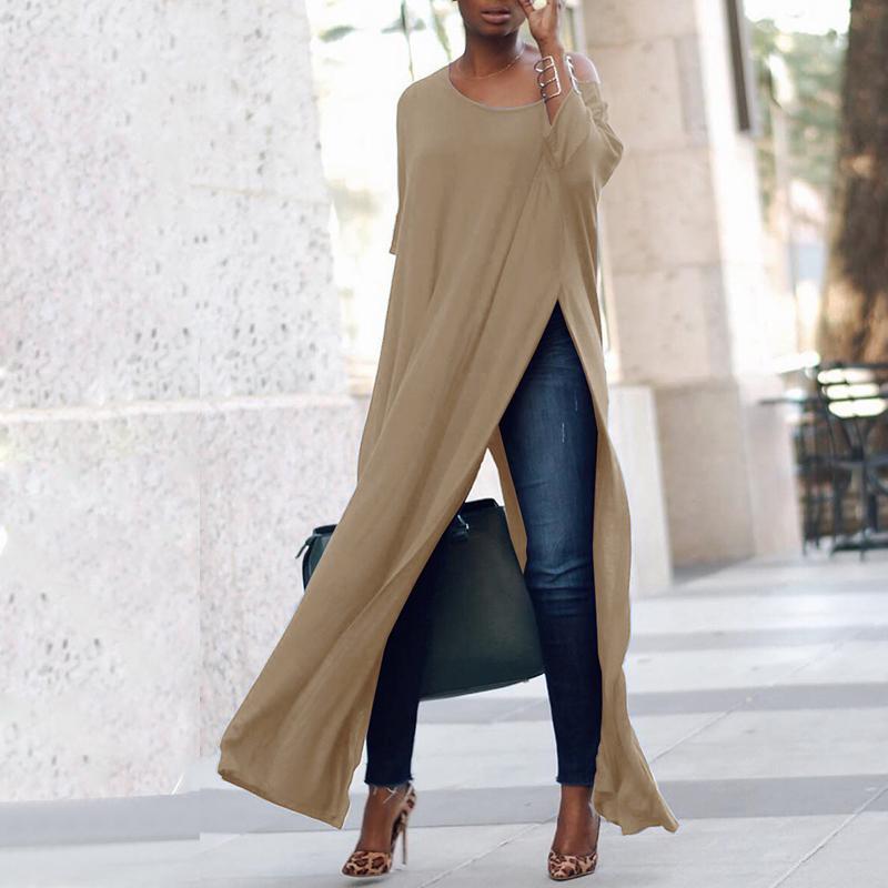 Stylish Solid High Slit Casual Blouse