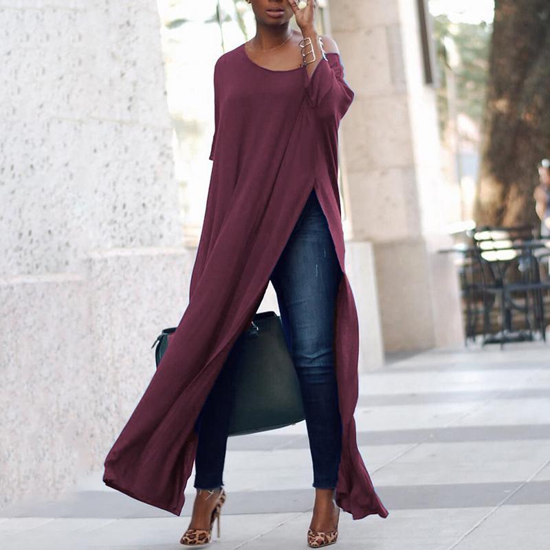 Stylish Solid High Slit Casual Blouse