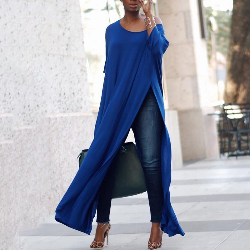 Stylish Solid High Slit Casual Blouse