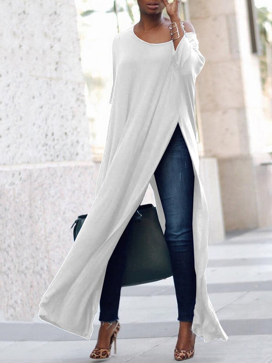 Stylish Solid High Slit Casual Blouse