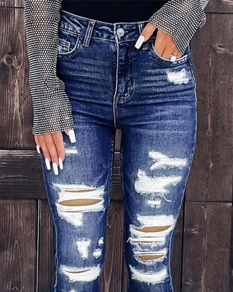 Zipper Fly Cutout Ripped Skinny Jeans