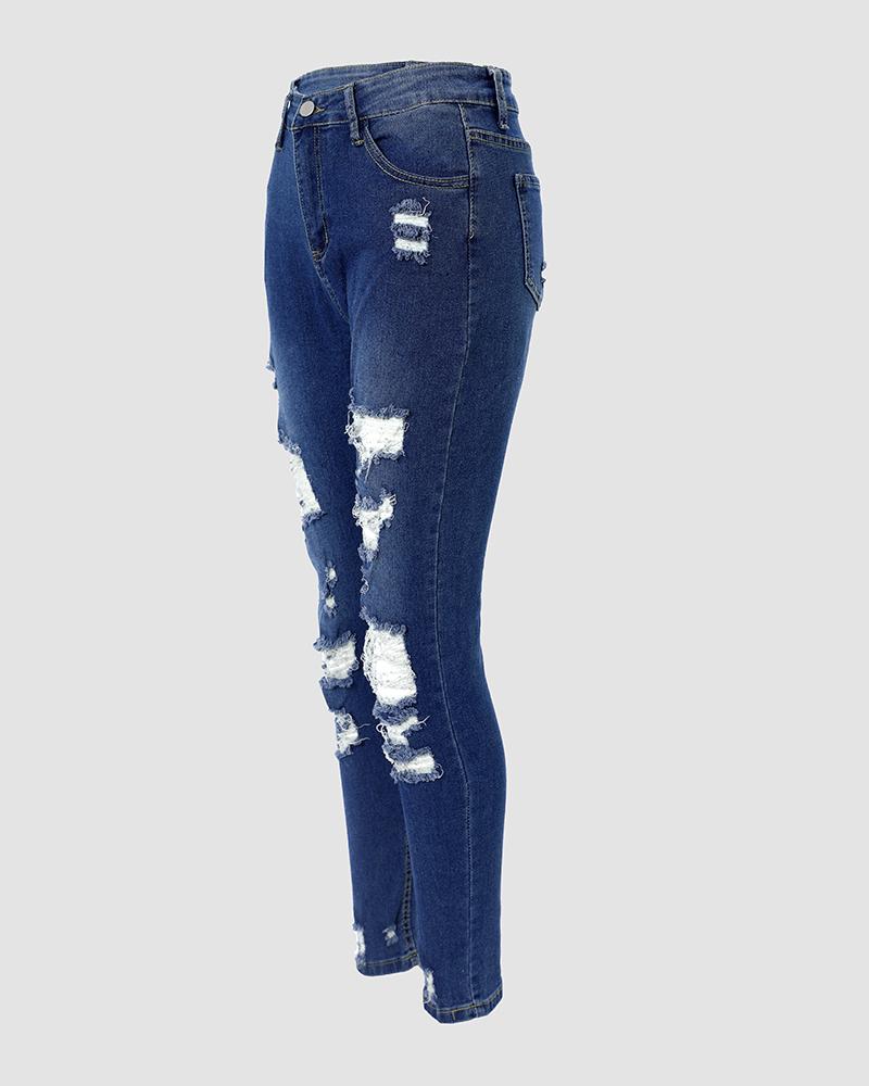 Zipper Fly Cutout Ripped Skinny Jeans