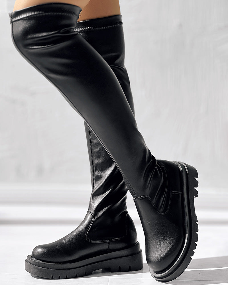 Over The Knee Round Toe Platform Boots