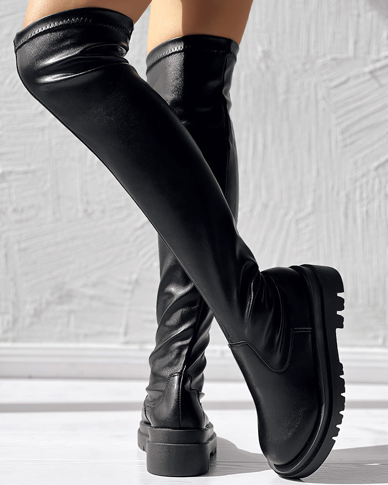 Over The Knee Round Toe Platform Boots