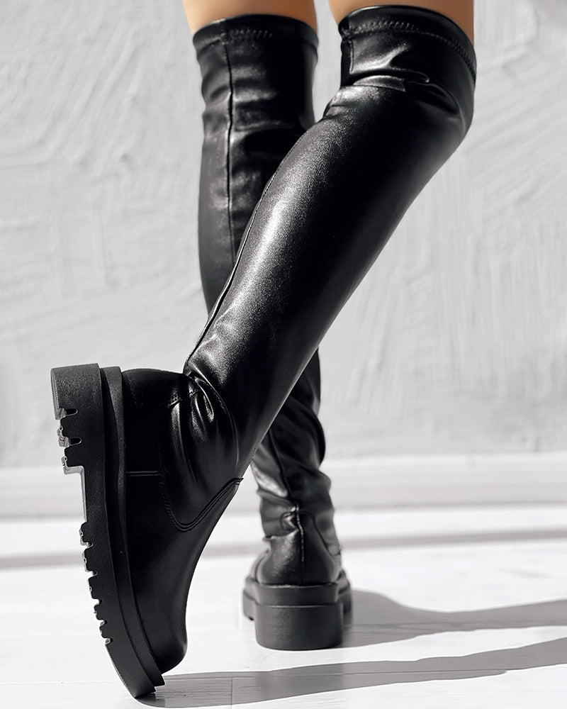 Over The Knee Round Toe Platform Boots