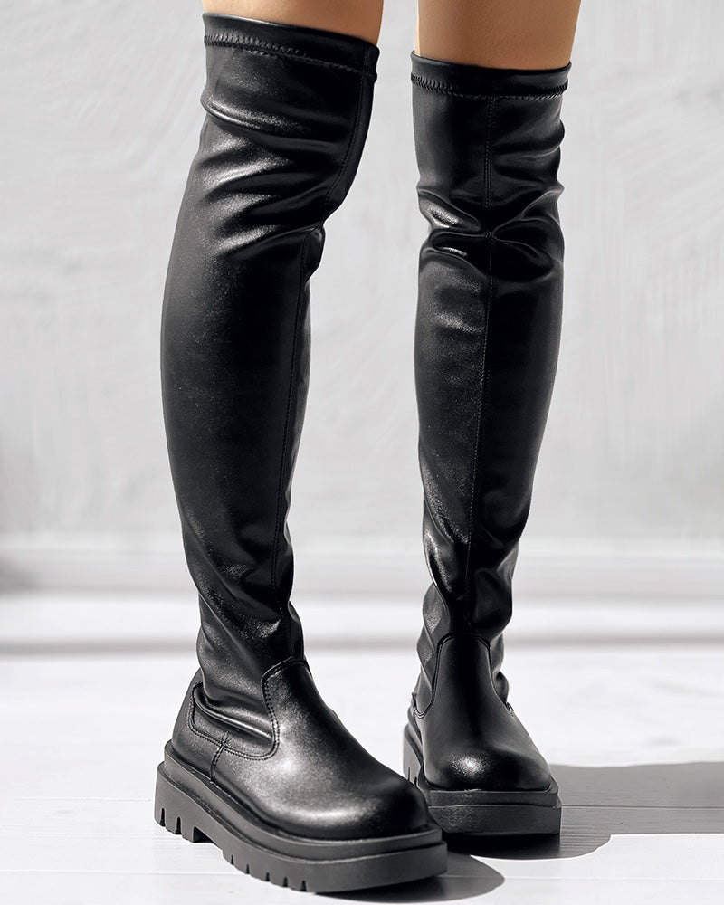 Over The Knee Round Toe Platform Boots