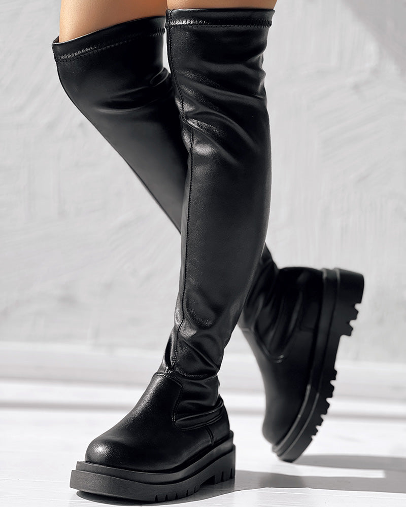 Over The Knee Round Toe Platform Boots