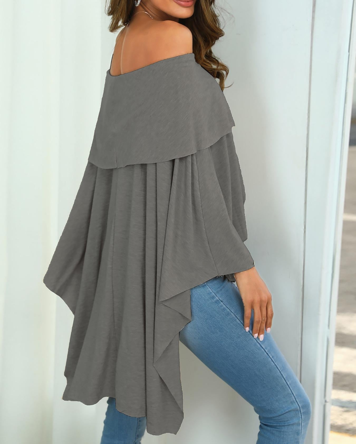 Irregular Off Shoulder Dip Hem Casual Blouse