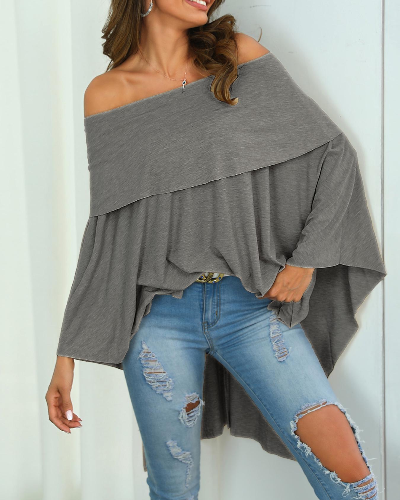 Irregular Off Shoulder Dip Hem Casual Blouse