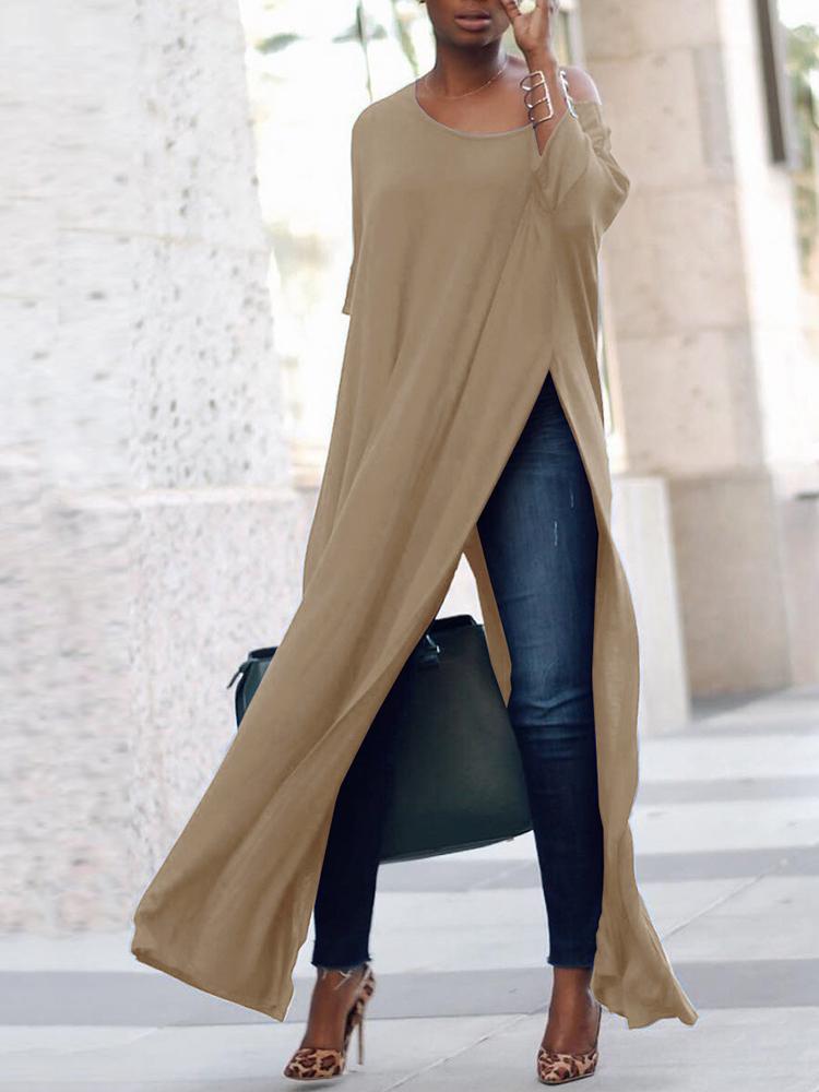 Stylish Solid High Slit Casual Blouse