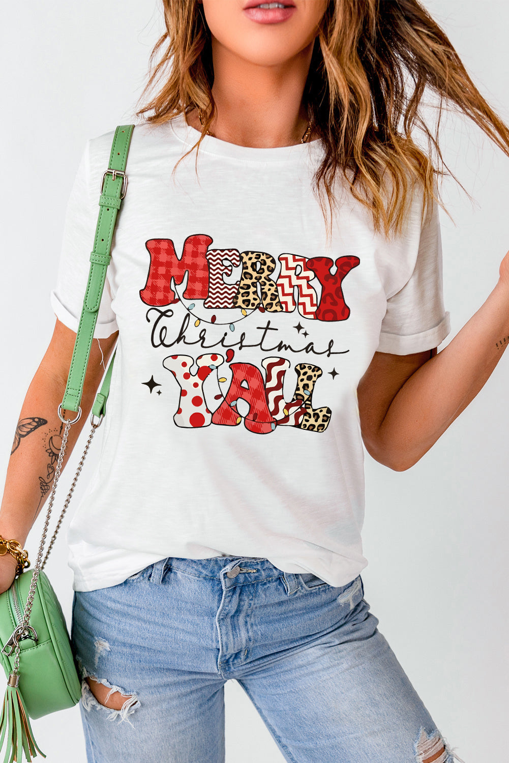 White MERRY Christmas YAll Graphic Crewneck T Shirt