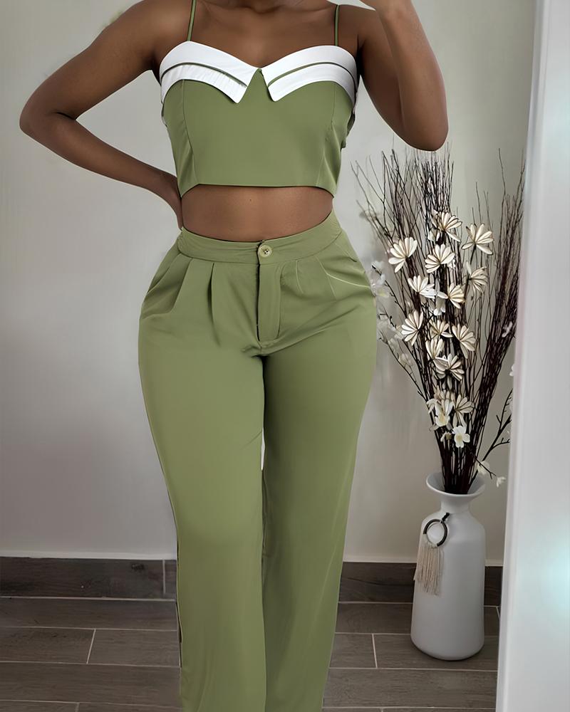 Crop Cami Top & Ruched Pocket Design Pants Set